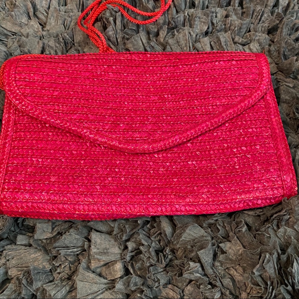 Objectives Pink Rectangle Straw Purse - image 1